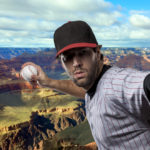 Baseball player in front of Grandcanyon panorama