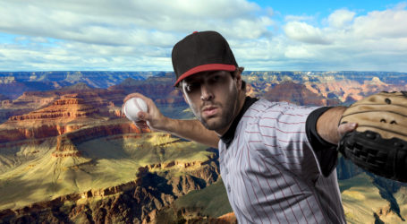 Baseball player in front of Grandcanyon panorama