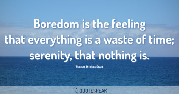 Boredom is the feeling that everything is a waste of time; serenity, that nothing is - Thomas Stephen Szasz