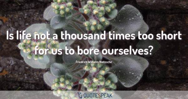 Quote: Is life not a thousand times too short for us to bore ourselves - Friedrich Wilhelm Nietzsche