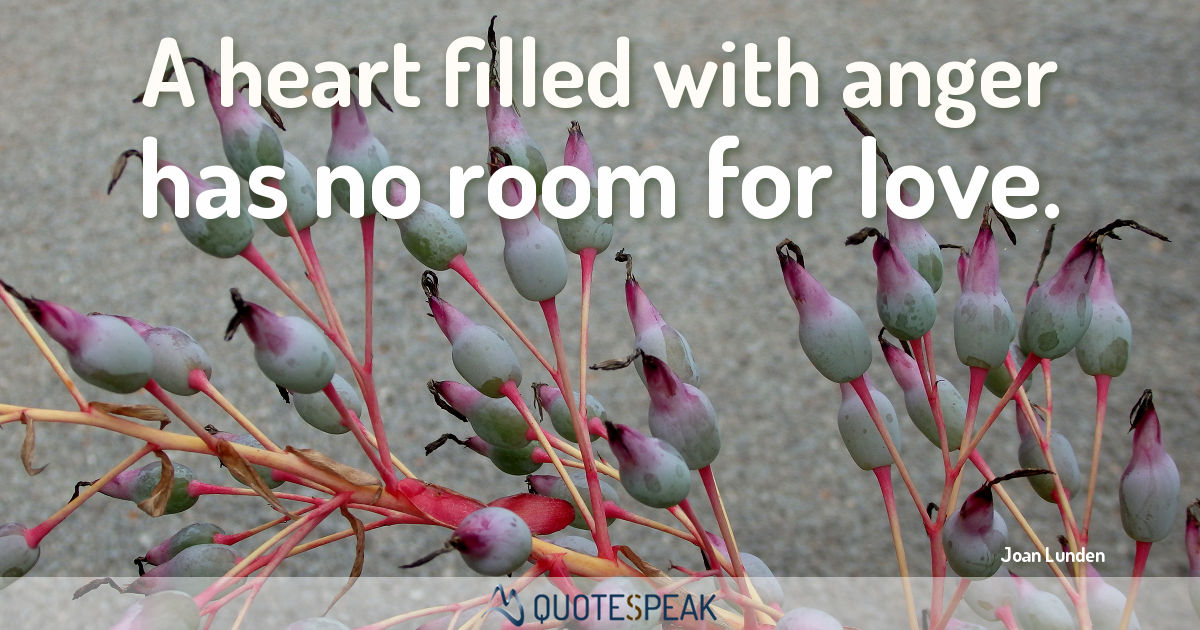 Forgiveness Quote: A heart filled with anger has no room for love - Joan Lunden